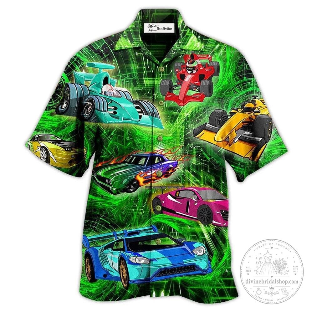Racing Cars Green Circuit Board Pattern Hawaiian Shirt for Men and Women