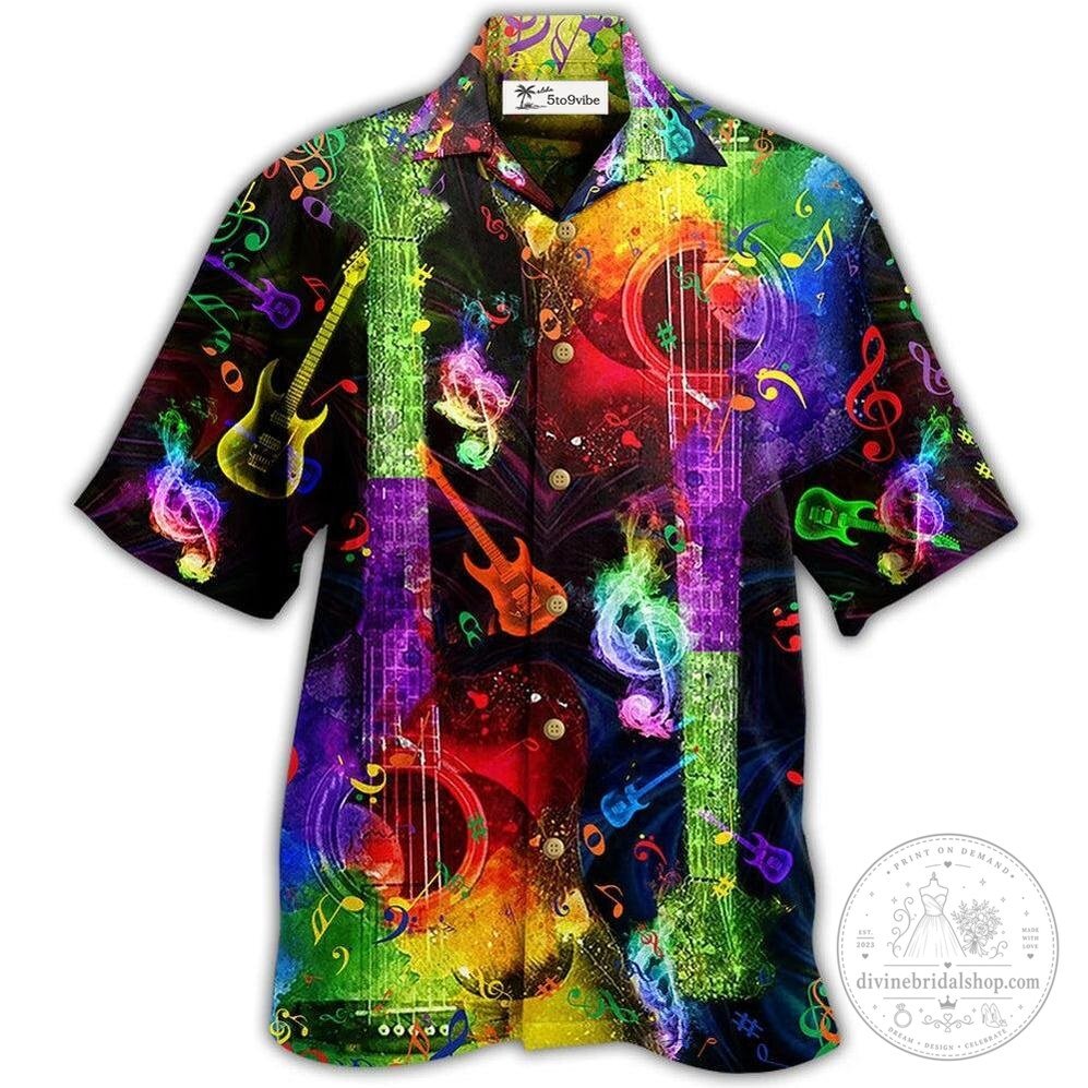 Colorful Guitar Music Notes Rainbow All Over Print Hawaiian Shirt