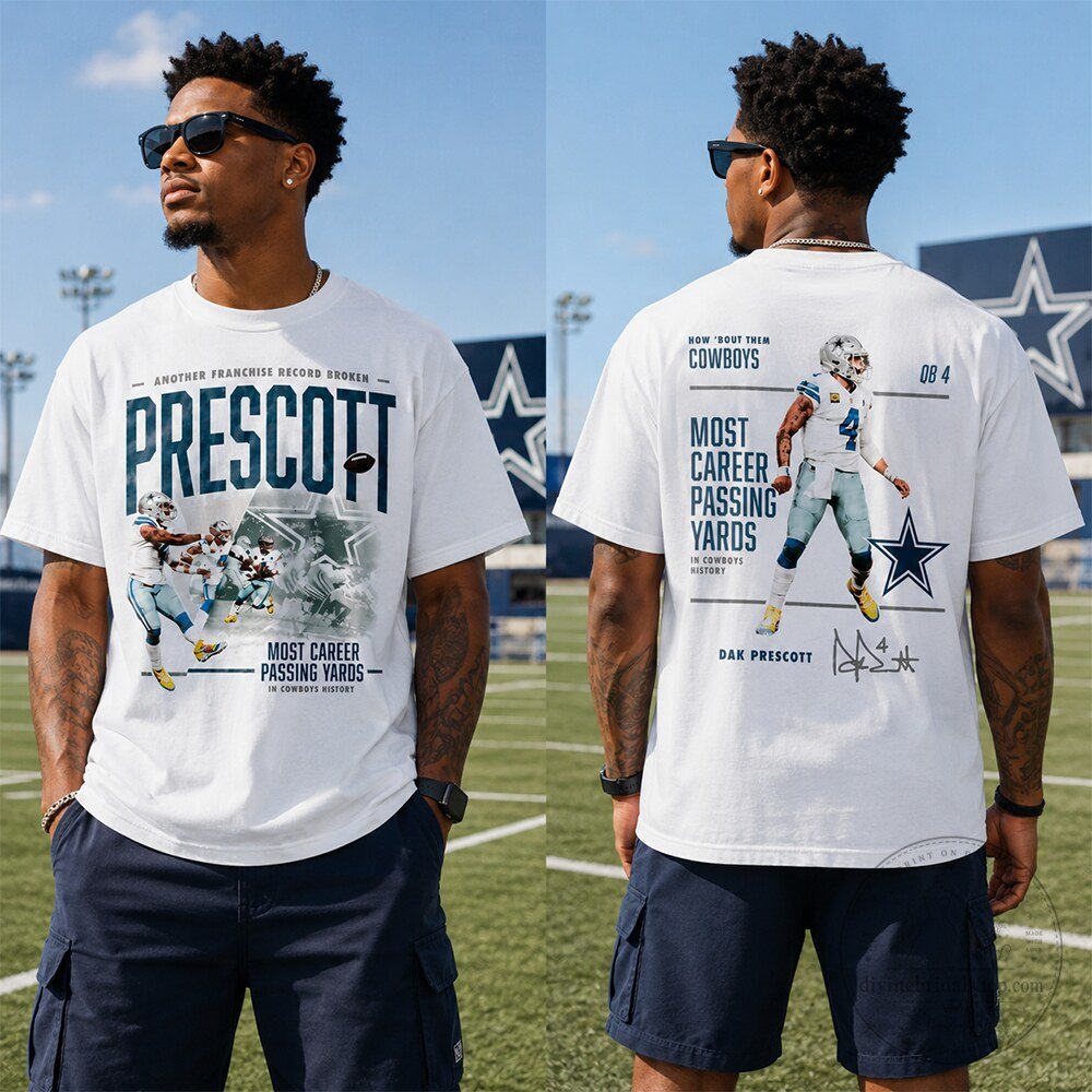 Dak Prescott Dallas Cowboys Record Breaking Passing Yards Shirt Dak Prescott Dallas Cowboys Record Passing Yards Shirt – image 2 of 3
