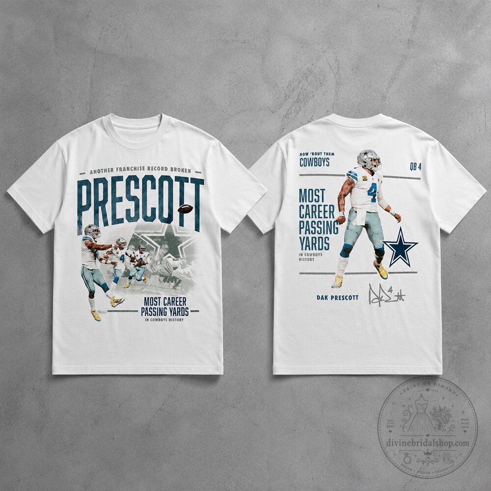 Dak Prescott Dallas Cowboys Record Breaking Passing Yards Shirt Dak Prescott Dallas Cowboys Record Passing Yards Shirt – image 3 of 3