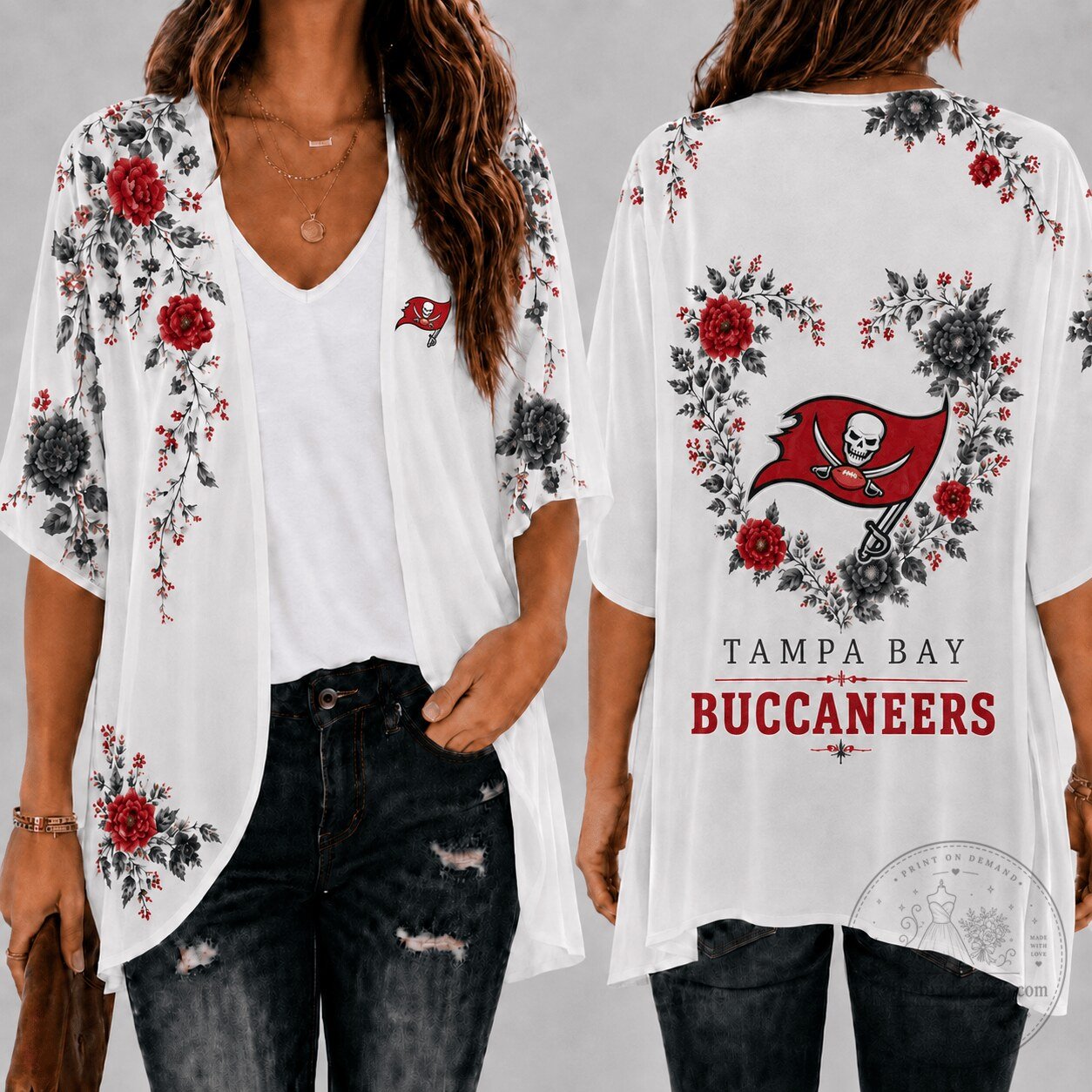 Tampa Bay Buccaneers Elegant Floral Kimono Cardigan for Women