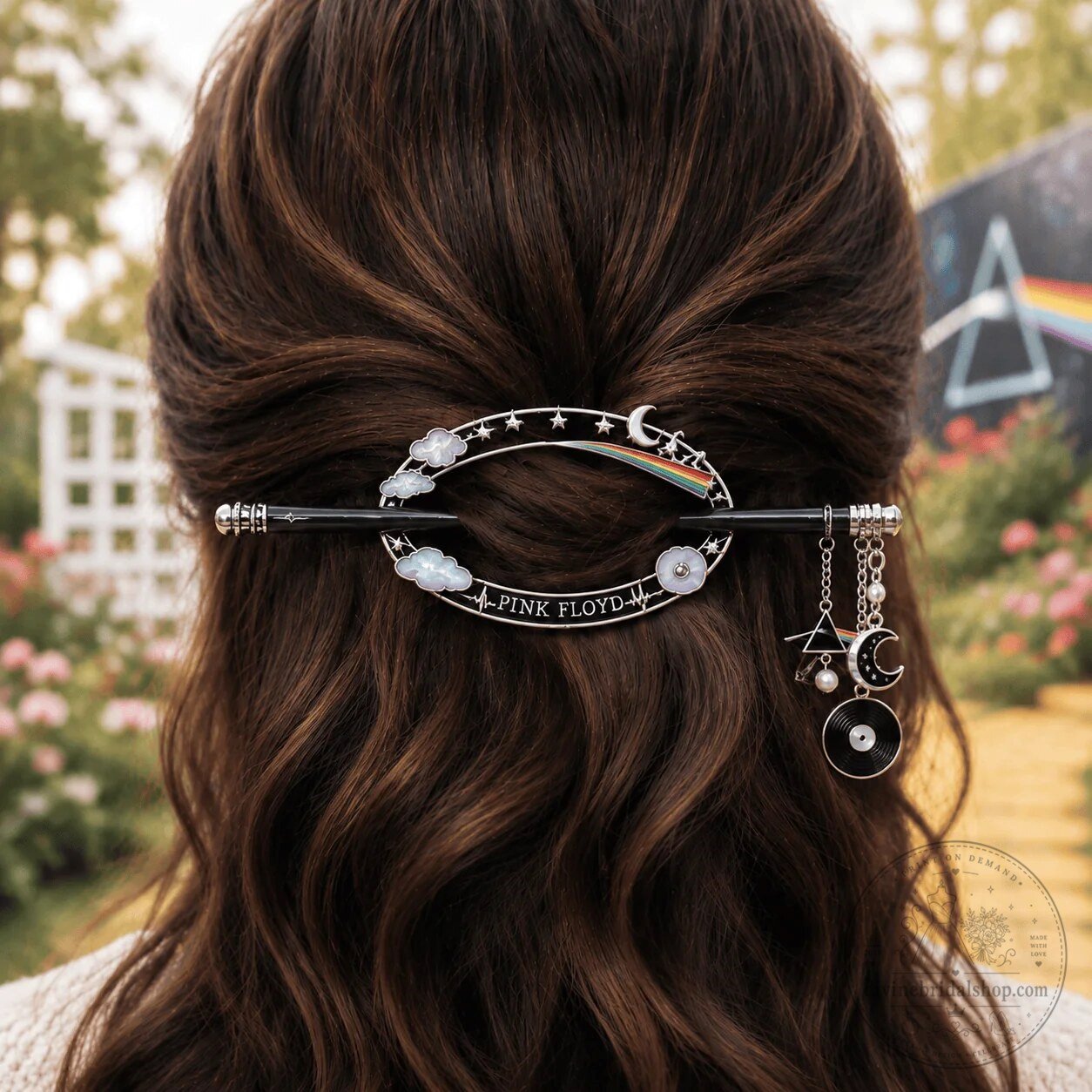 Pink Floyd Dark Side of the Moon Rainbow Hair Clip with Charms