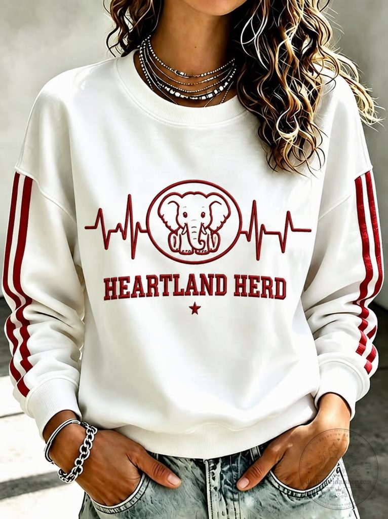 Heartland Herd Elephant Heartbeat Design Women's Football Fan Sweatshirt