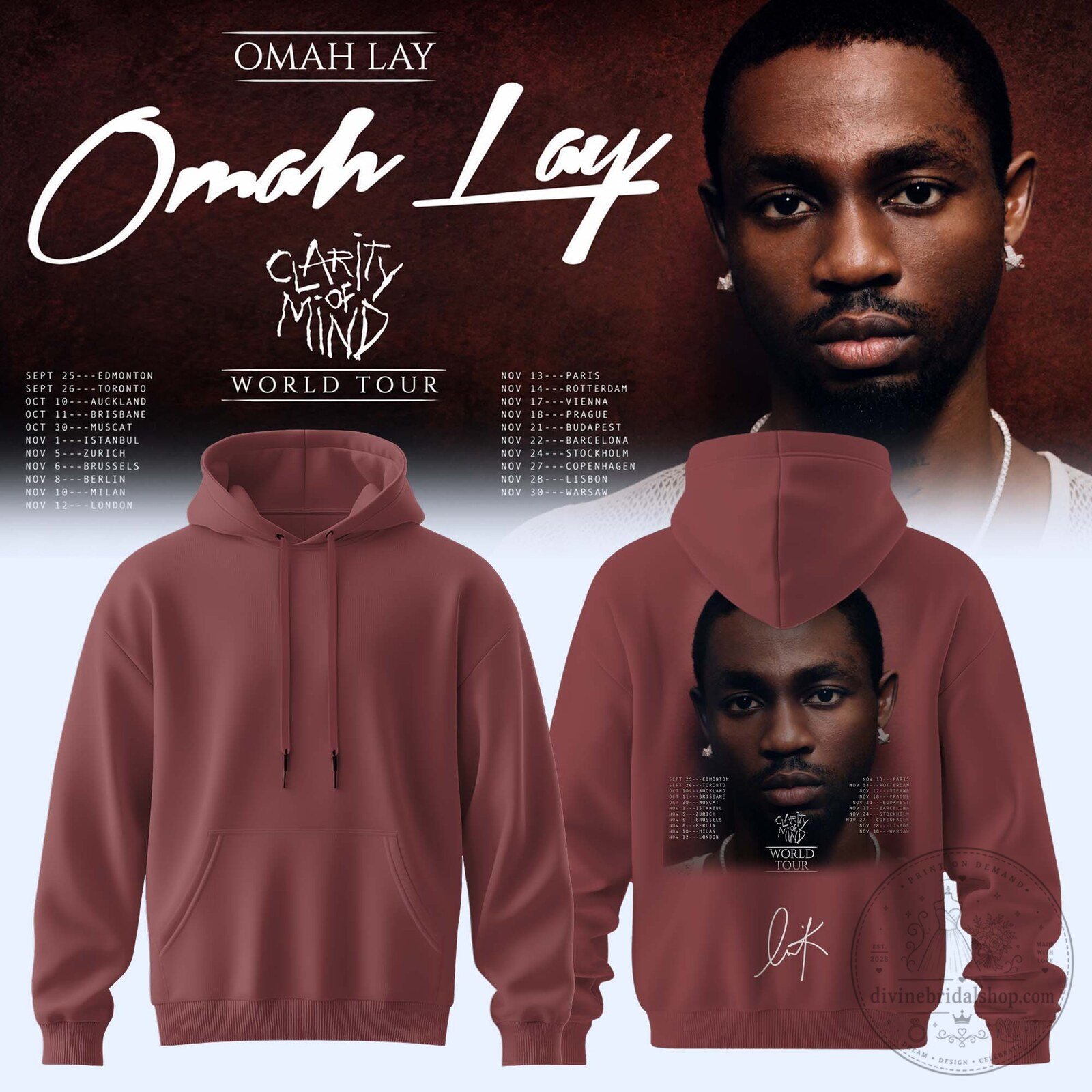 Limited Edition Hoodie for Omah Lay's 2026 Clarity of Mind World Tour