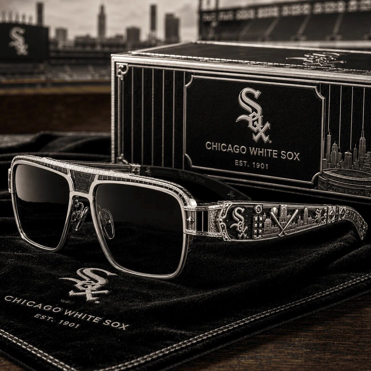 Chicago White Sox Premium Engraved Sunglasses with Skyline Design