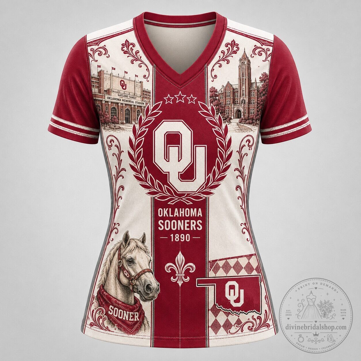 Oklahoma Sooners Heritage Crest V-Neck Short Sleeve T-Shirt
