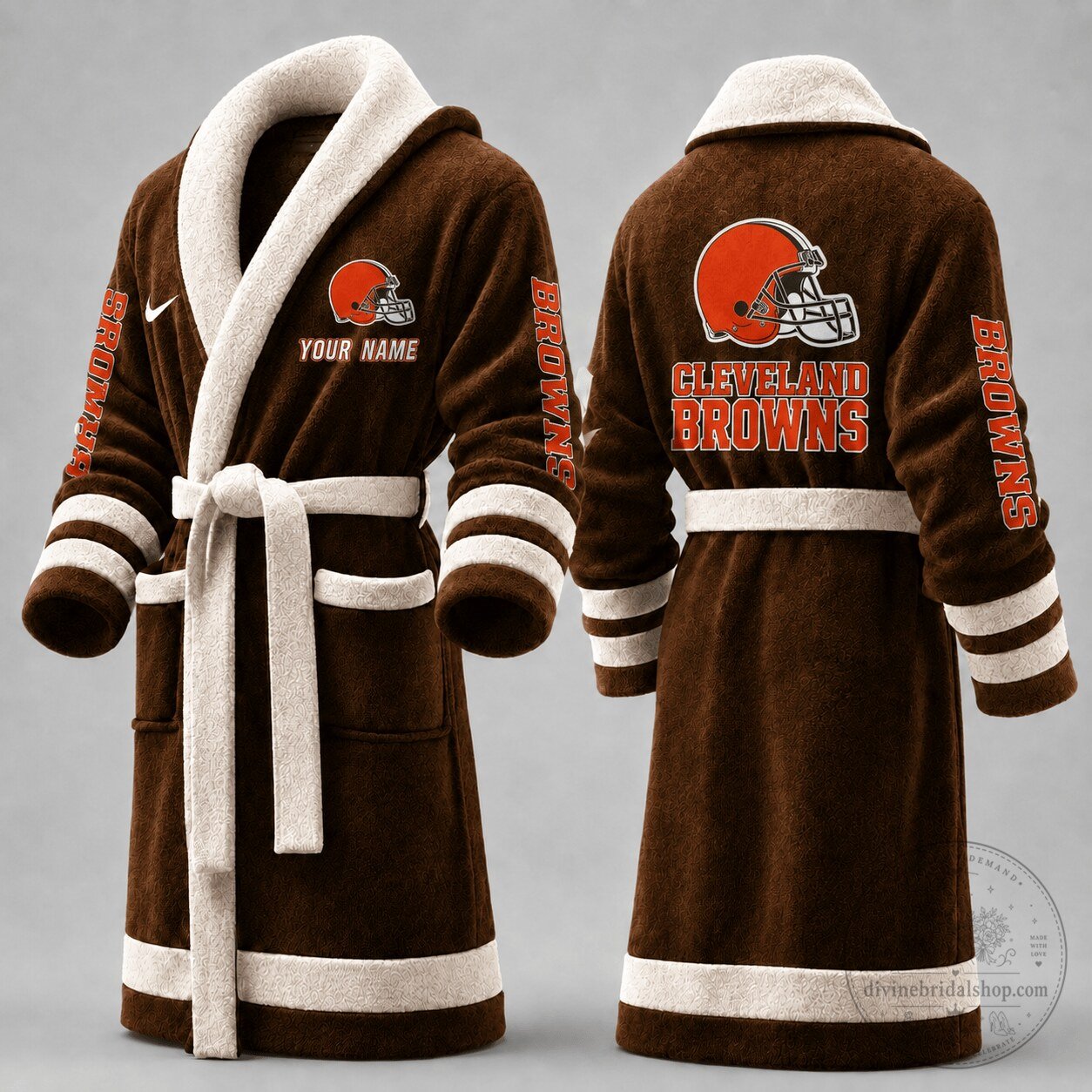 Cleveland Browns Football Team Personalized Game Day Fleece Bathrobe