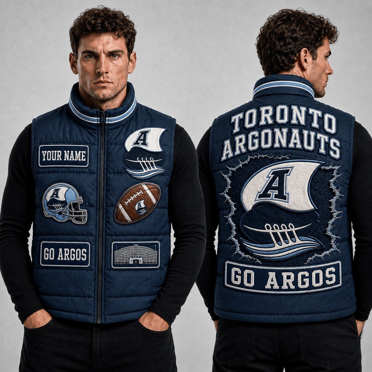Toronto Argonauts Canadian Football League Personalized Sleeveless Puffer Jacket
