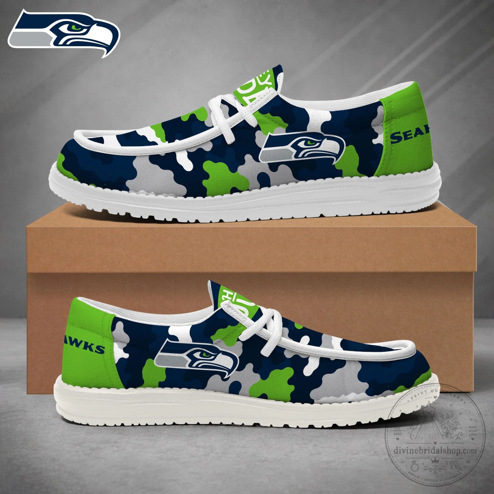 Seattle Seahawks Game Day Camouflage Loafer Shoes for Men and Women