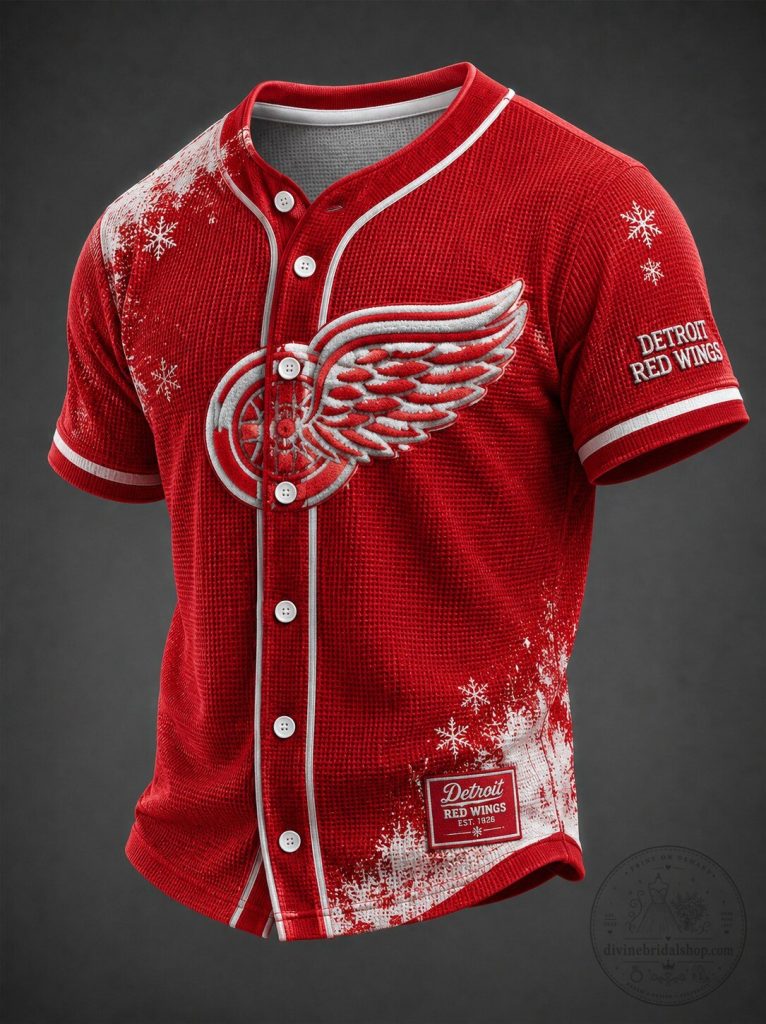Detroit Red Wings Christmas Snowflakes Baseball Jersey
