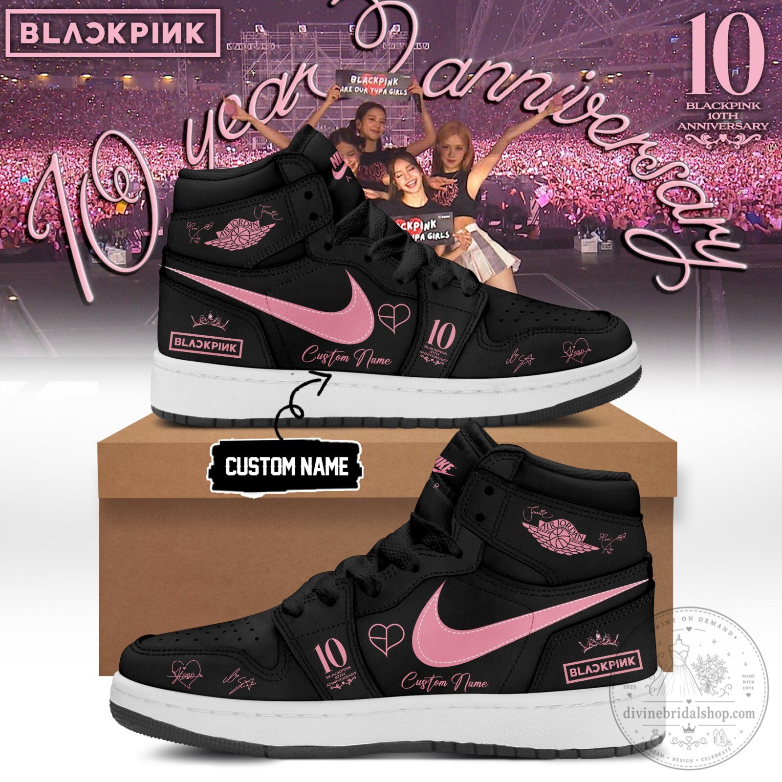 Custom High-Top Sneakers for Blackpink's 10th Anniversary with Personalized Name