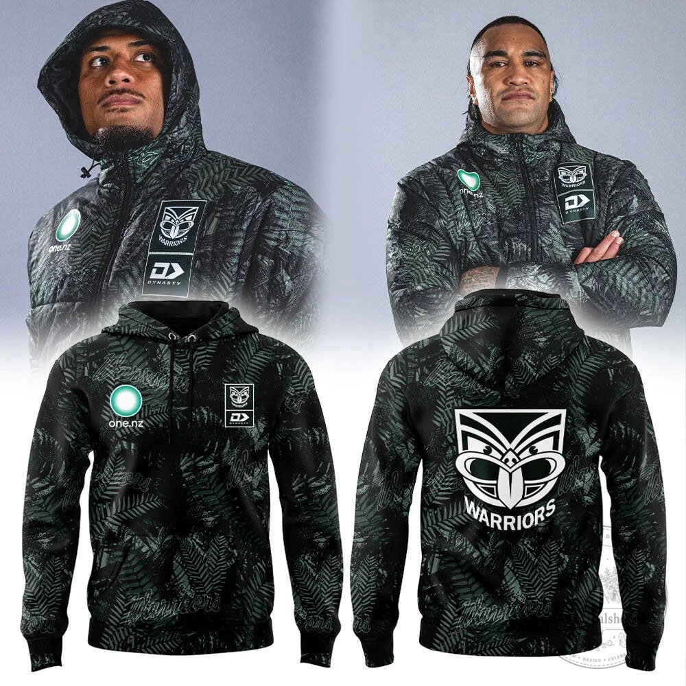 New Zealand Warriors Rugby League Fern Pattern Full Zip Hoodie