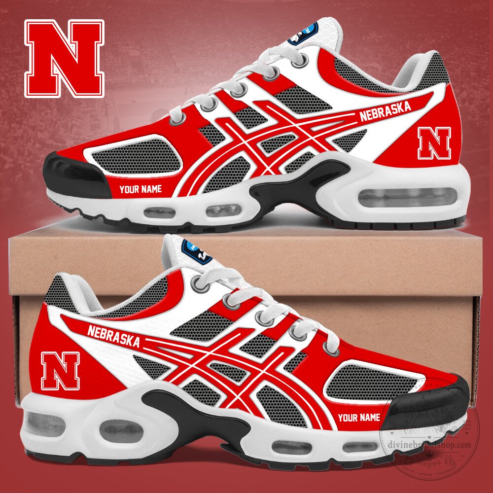 Nebraska Cornhuskers Personalized Red and White Athletic Running Shoes