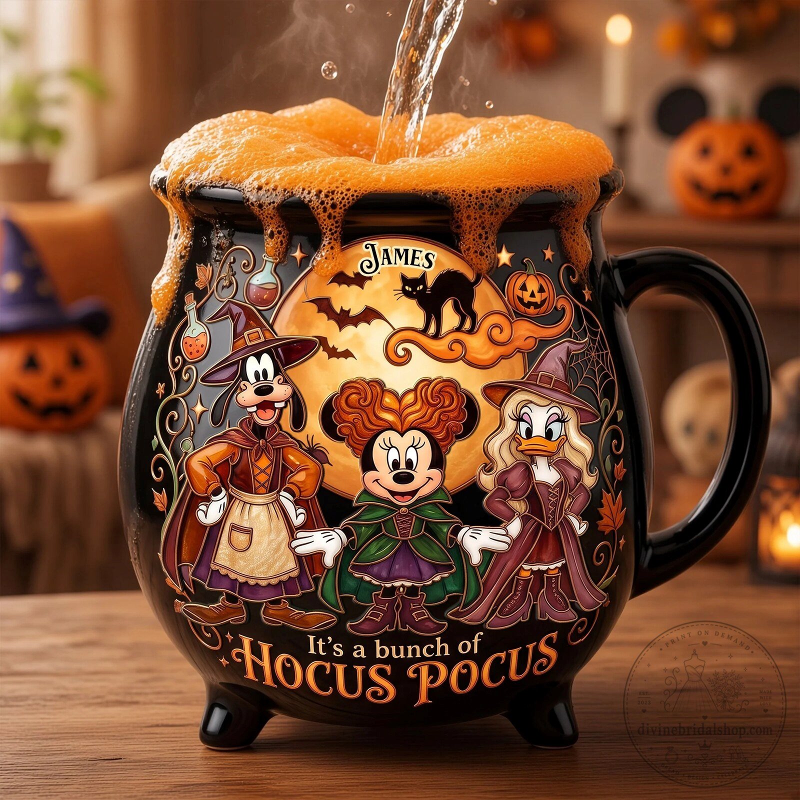 Disney Hocus Pocus Minnie Mouse Goofy Daisy Duck Halloween Cauldron Mug