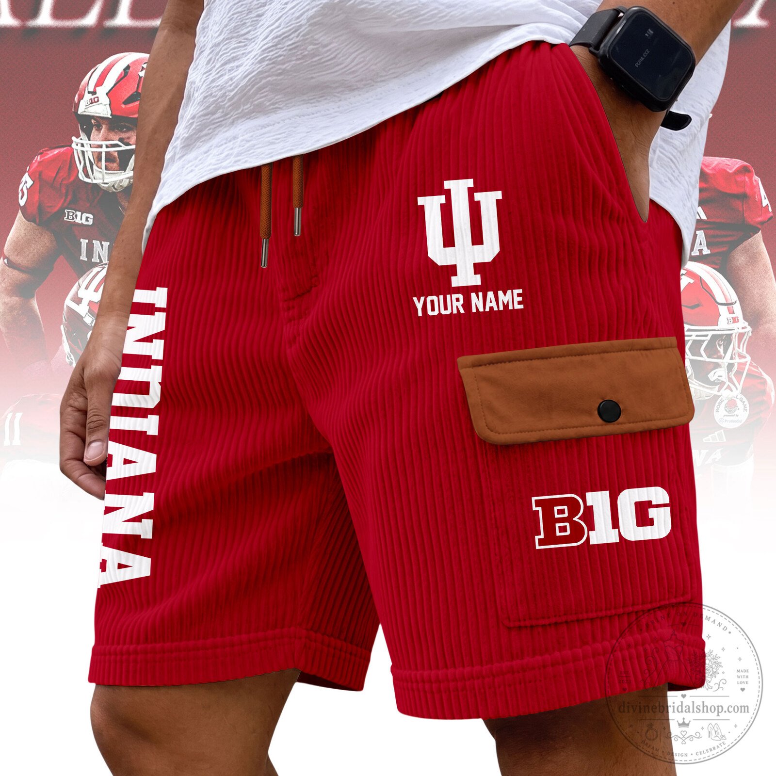 Indiana Hoosiers Football Big Ten Conference Red Corduroy Shorts