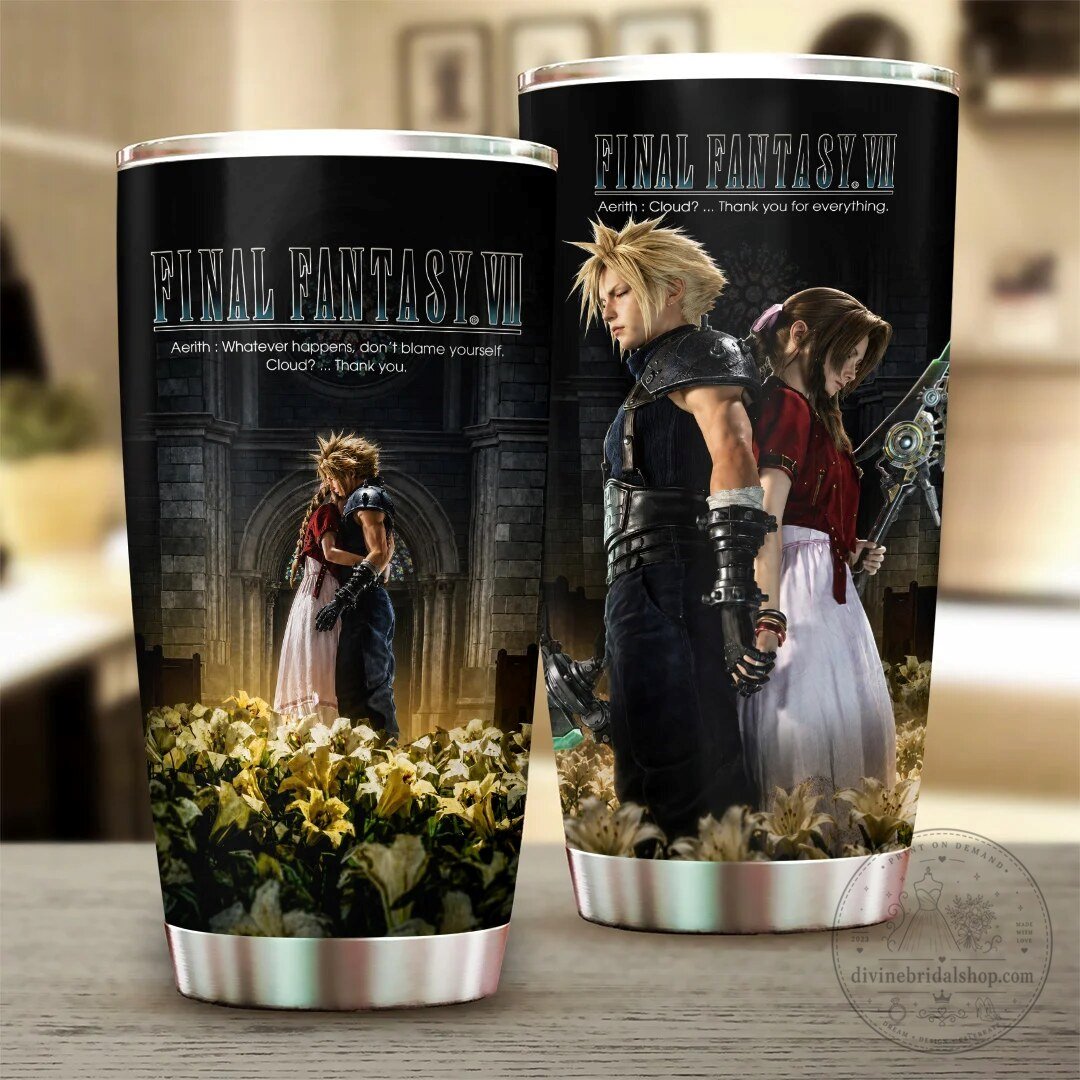 Final Fantasy VII Aerith and Cloud Strife Anniversary Stainless Steel Tumbler