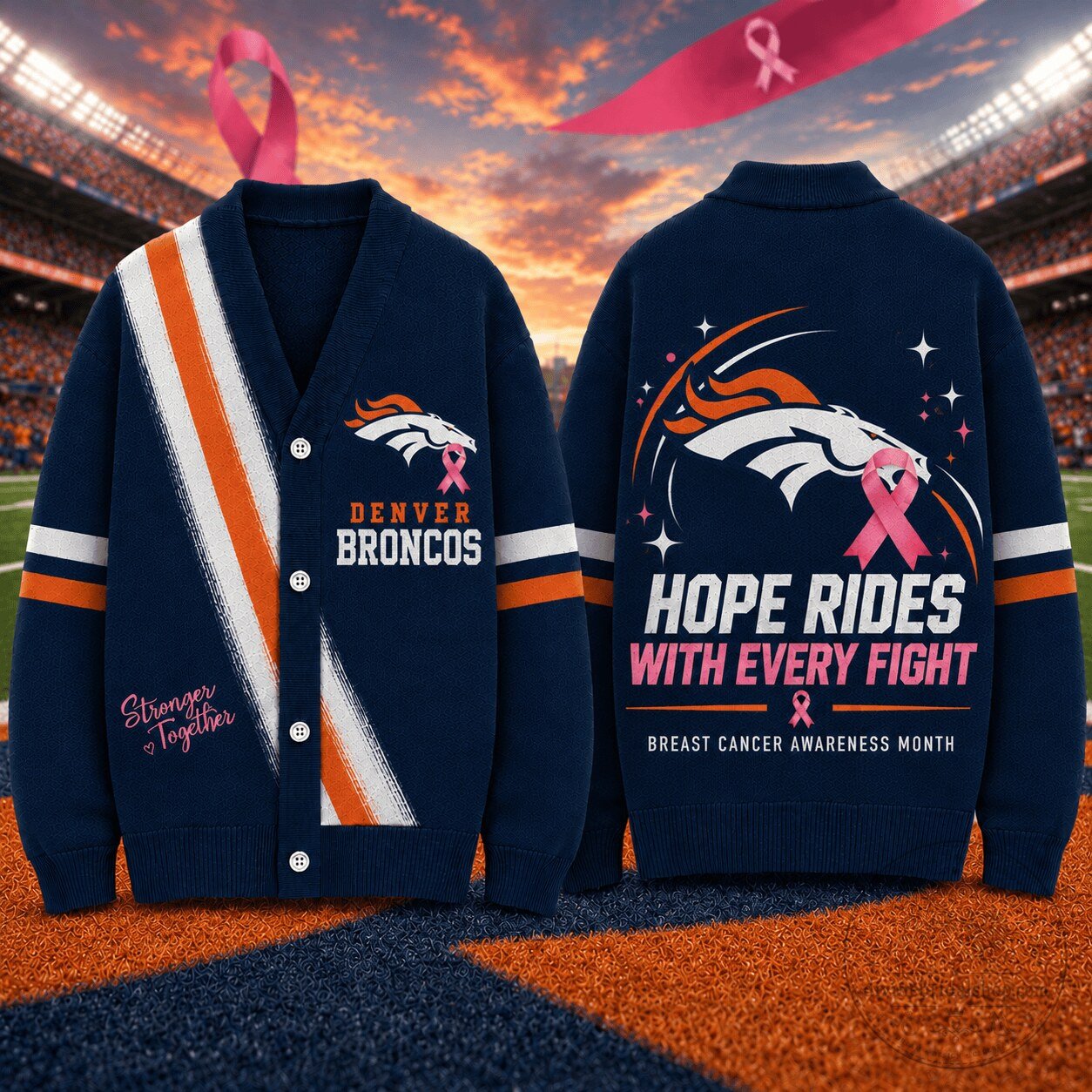 Denver Broncos Breast Cancer Awareness Hope Rides With Every Fight Cardigan