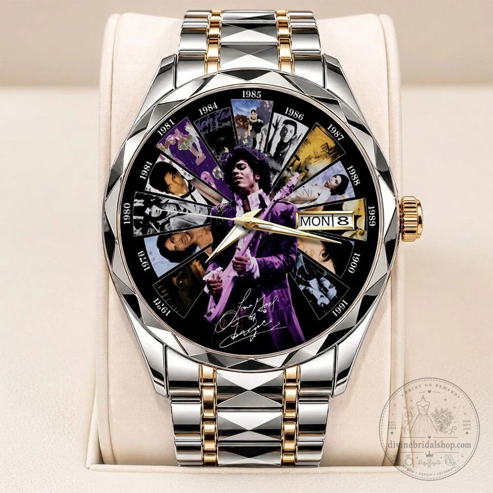 Prince Rogers Nelson Purple Rain Gold Tone Stainless Steel Watch