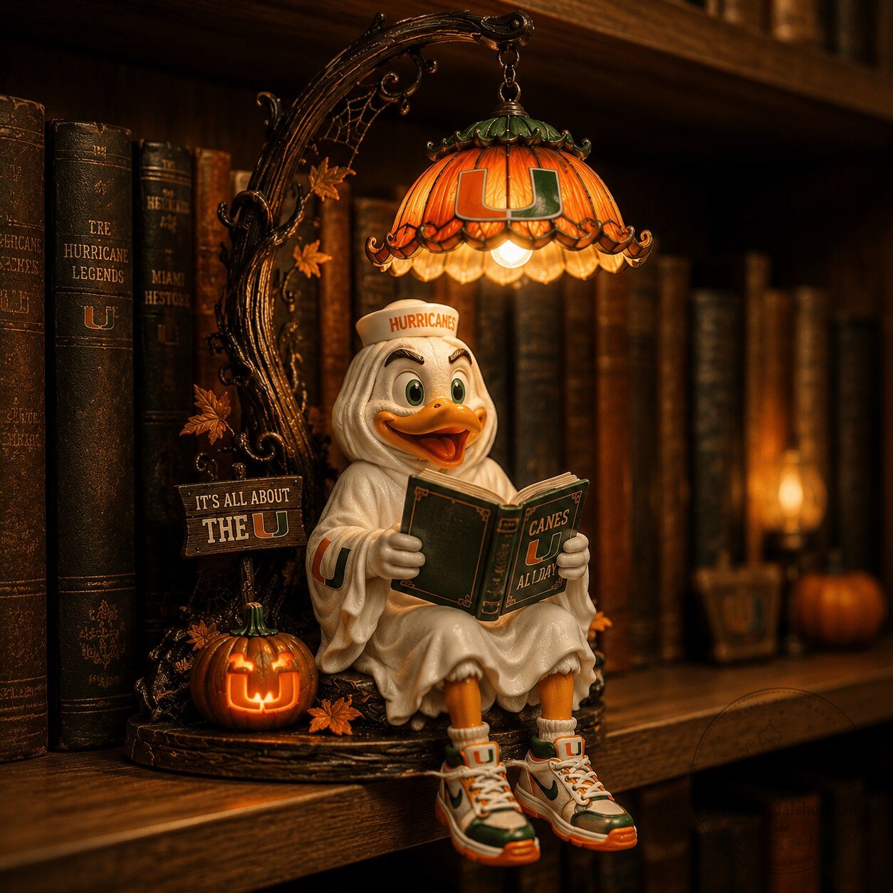 Miami Hurricanes Sebastian the Ibis Halloween Ghost Bookshelf Lamp