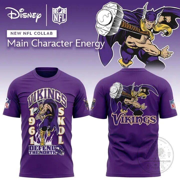 Minnesota Vikings Thor Marvel Comics Disney Collaboration Purple T-Shirt