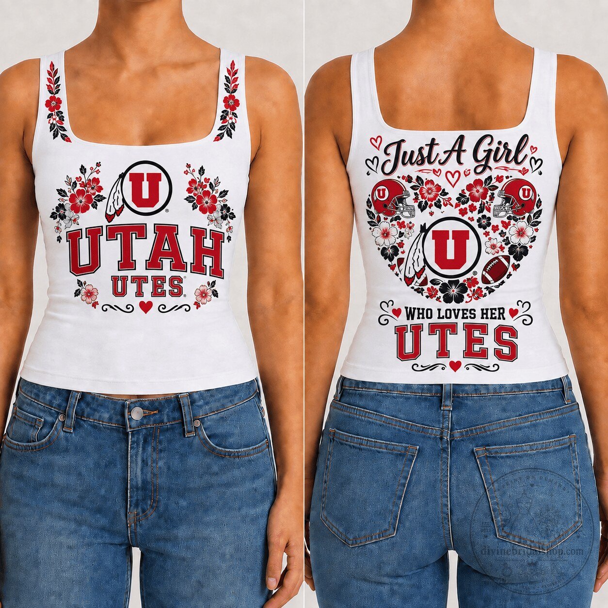 Utah Utes NCAA Floral Heart Graphic Women's Tank Top