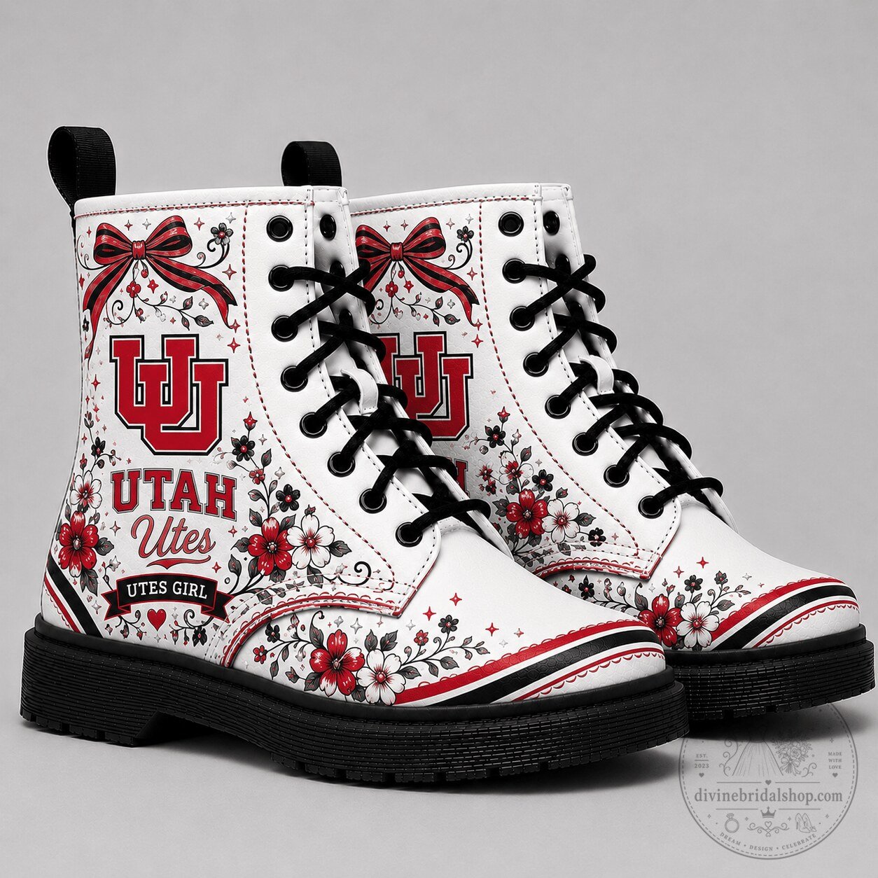 Utah Utes Floral Game Day Women's Combat Boots