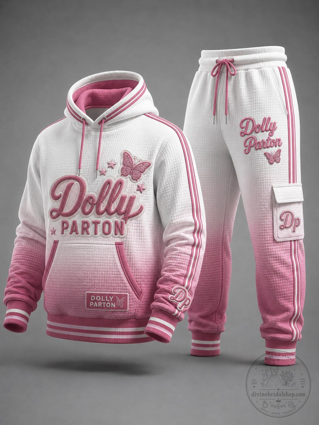 Dolly Parton Pink Gradient Waffle Knit Hoodie and Jogger Pants Set