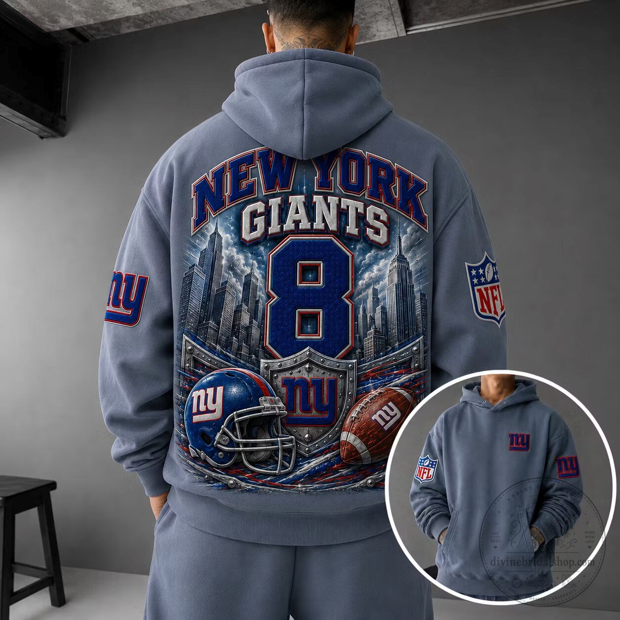 New York Giants NFL Football Team Number 8 Graphic Hoodie