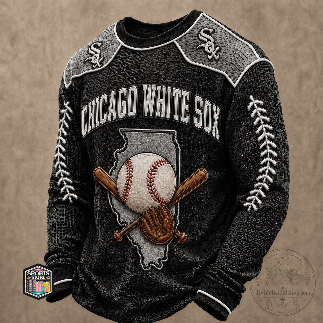 Chicago White Sox Baseball Team Illinois Map Long Sleeve Shirt