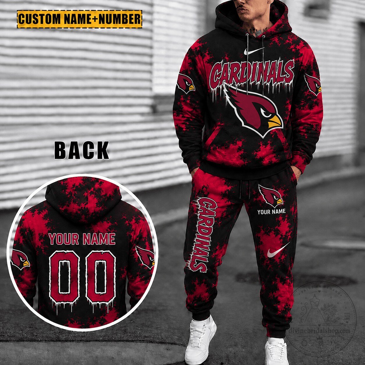 Custom Name Number Hoodie with Sweatpants Set for Arizona Cardinals Fans