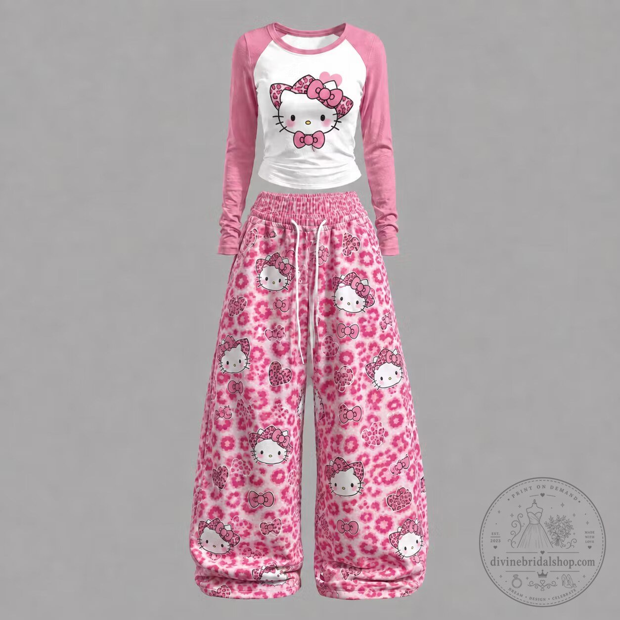 Hello Kitty Pink Leopard Print Long Sleeve Shirt and Pants Set
