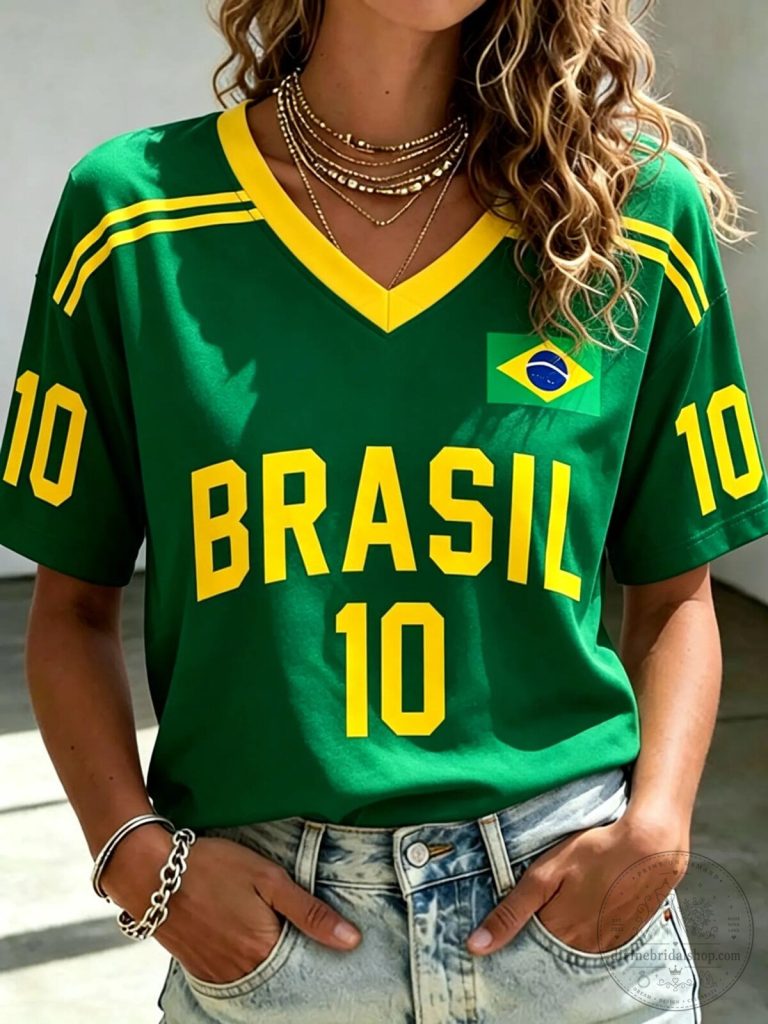 Brazil National Football Team Brasil Number 10 Green and Yellow Jersey