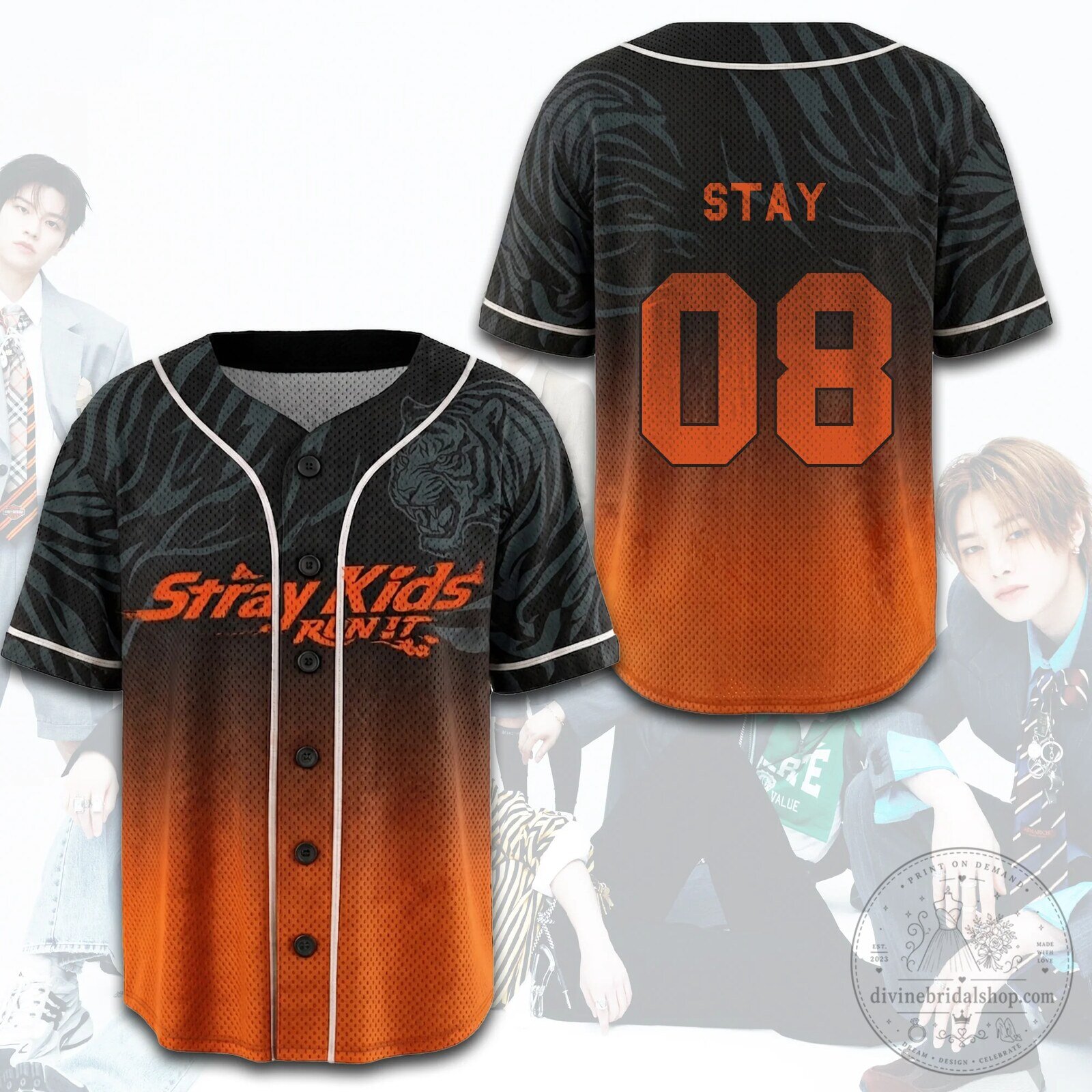 Stray Kids Kpop Merch Run It Ombre Mesh Baseball Jersey