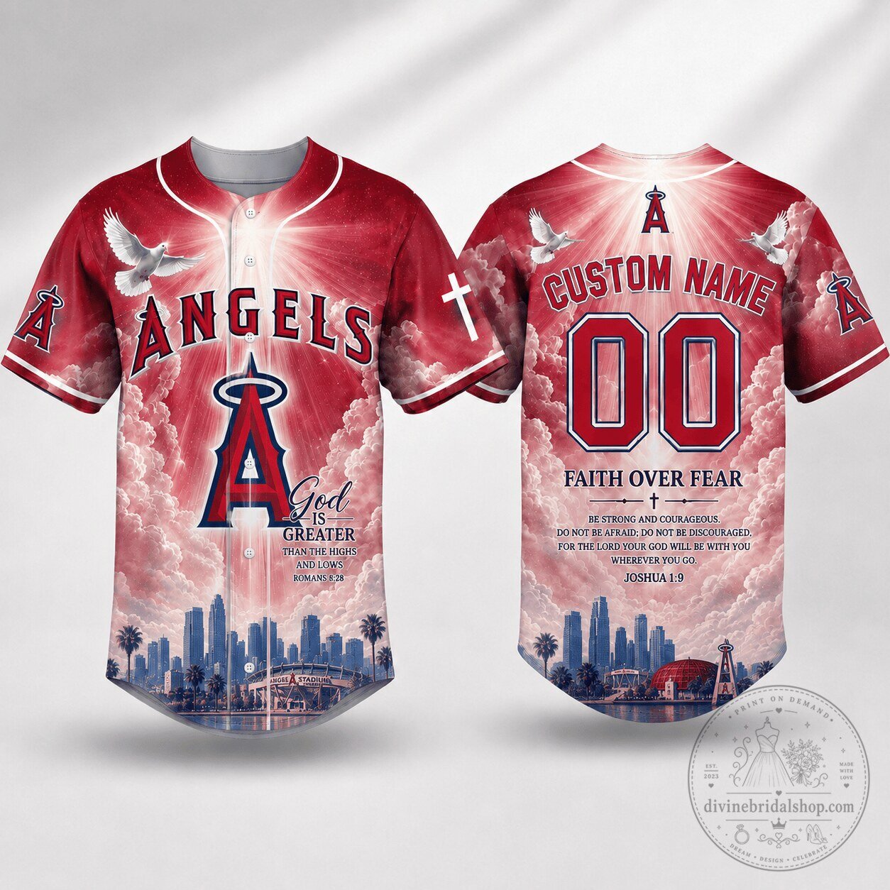 Angels Baseball Personalized Faith Over Fear Custom Name Jersey