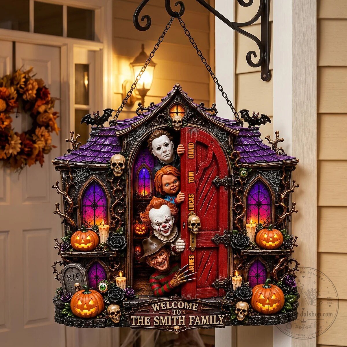 Horror Movie Villains Halloween Welcome Sign Personalized Family Name Haunted House