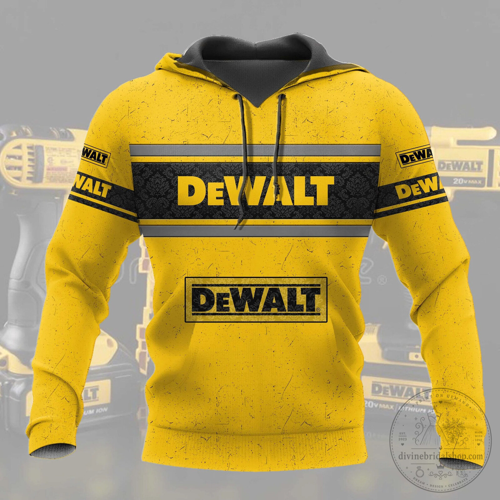 DeWalt Yellow and Black All Over Print Workwear Hoodie