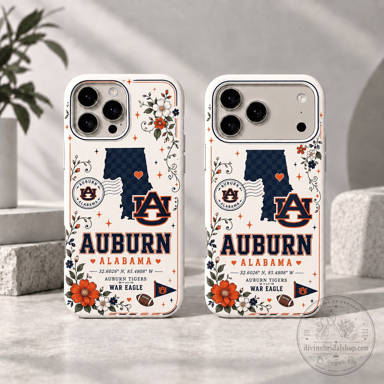 Auburn Tigers Alabama Floral Map Coordinates War Eagle Phone Case