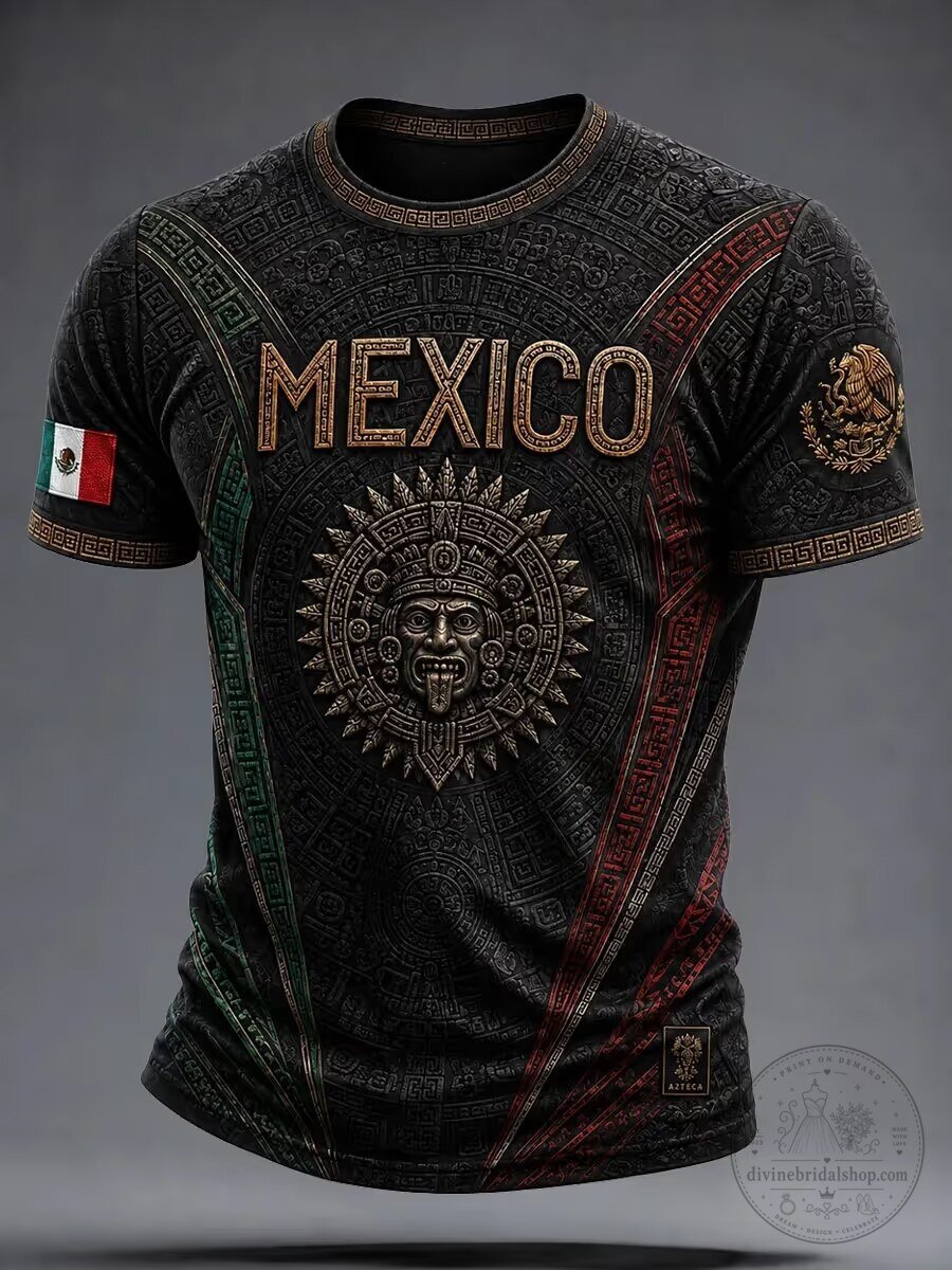 Mexico Football Fan Shirt Aztec Calendar Design T-Shirt