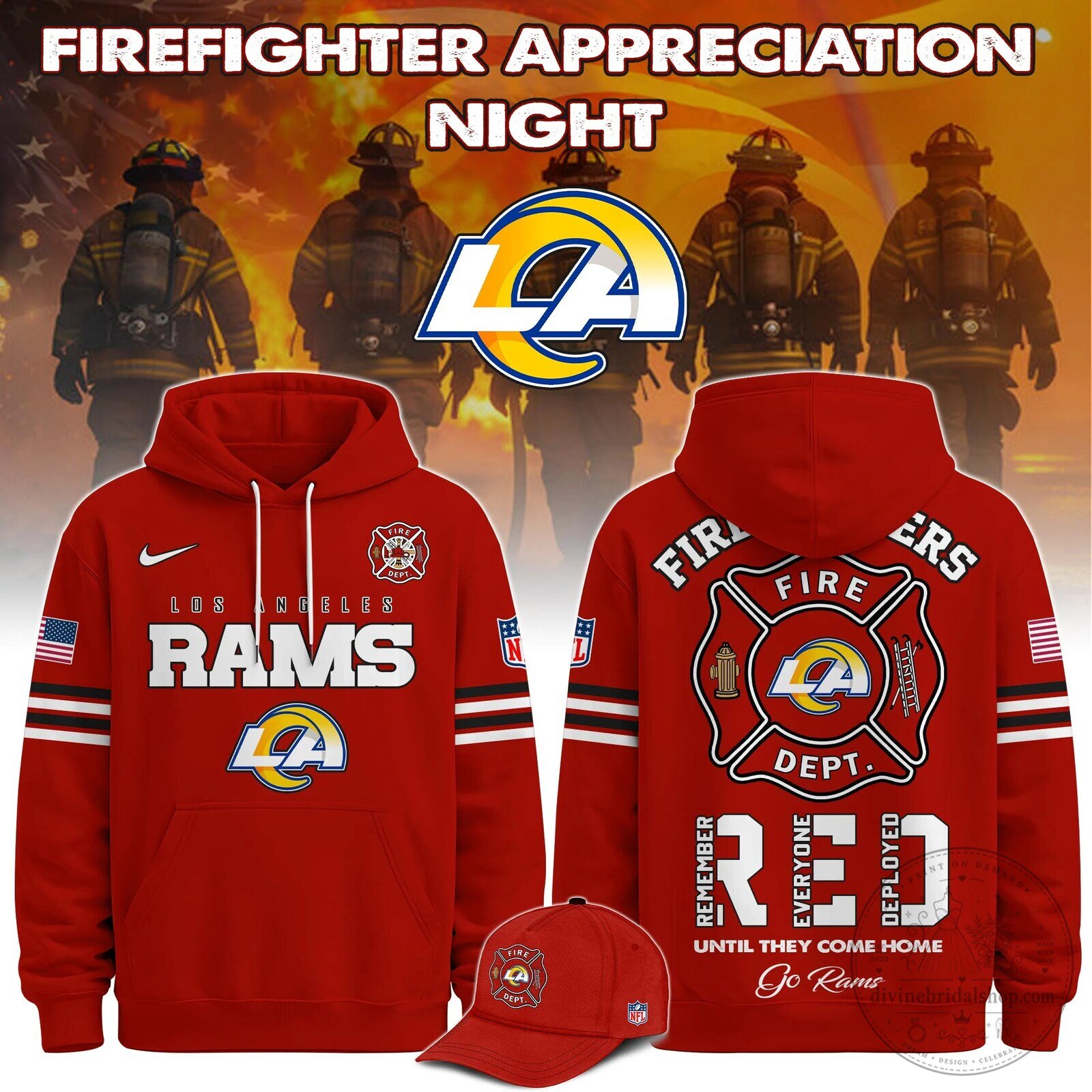 Los Angeles Rams Firefighter Appreciation Night Red Hoodie