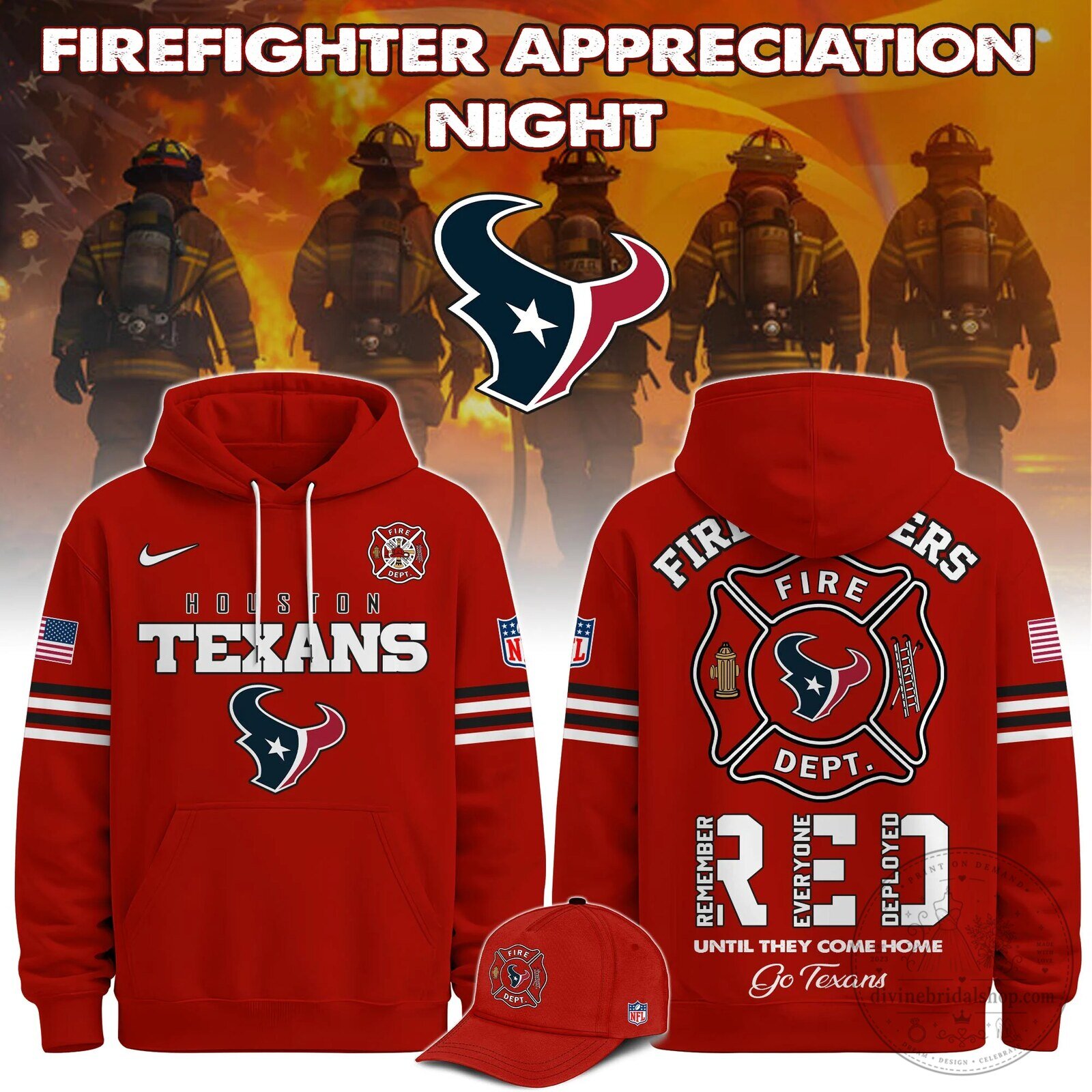Red Hoodie for Houston Texans Firefighter Appreciation Night