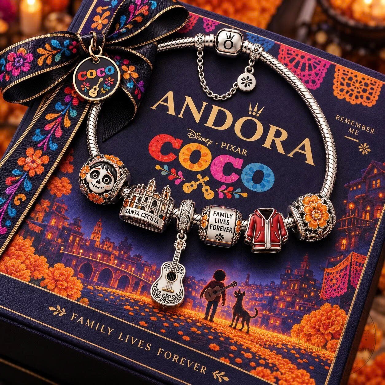 Disney Pixar Coco Remember Me Charm Bracelet with Santa Cecilia Guitar