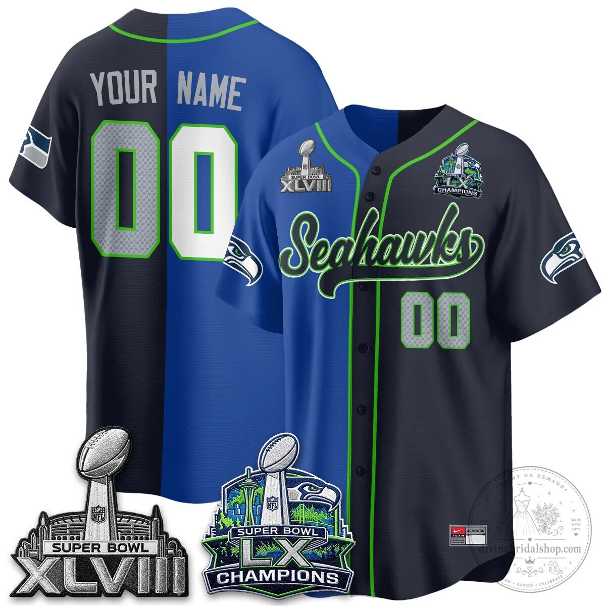 Seattle Seahawks Super Bowl Champions Split Baseball Jersey