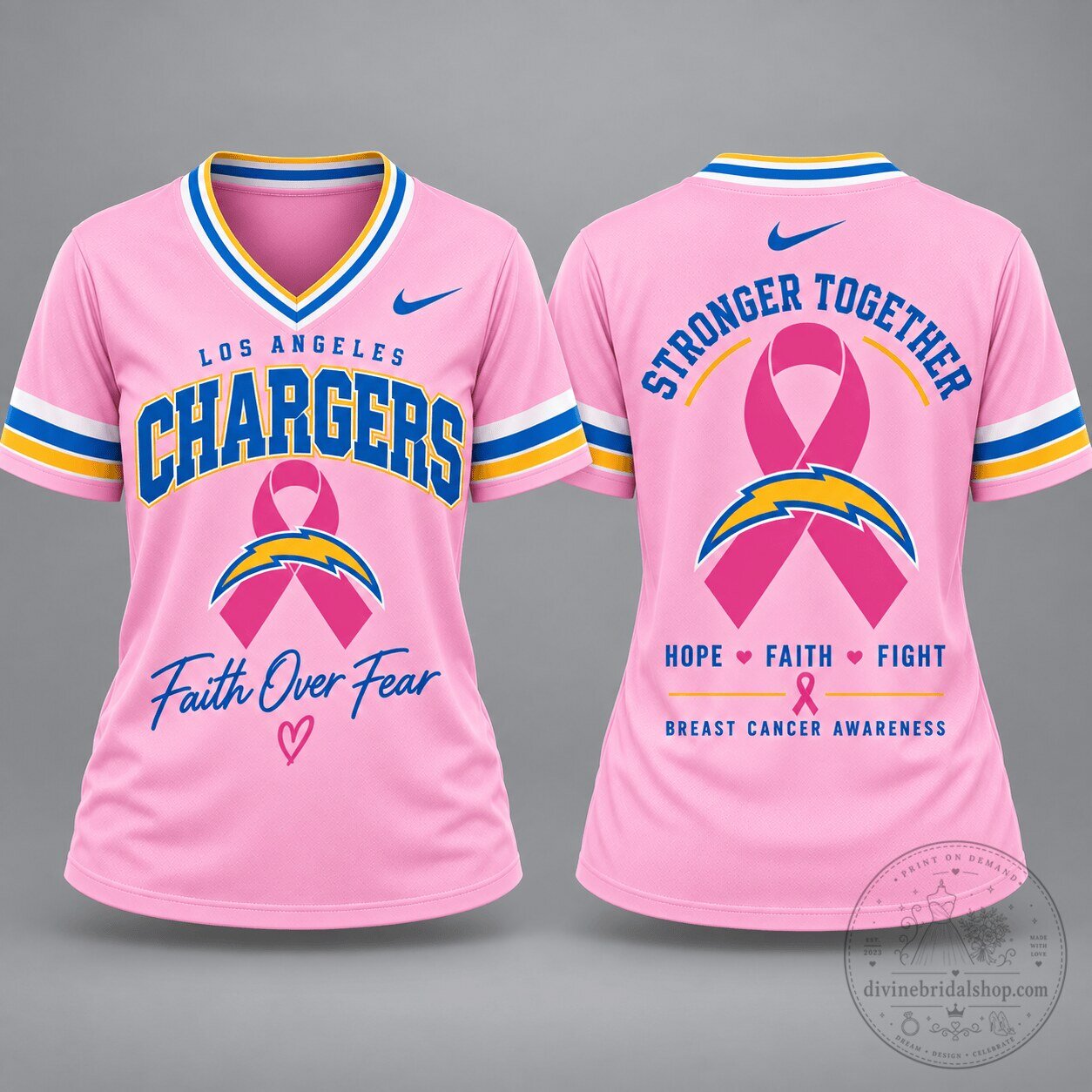 Los Angeles Chargers Breast Cancer Awareness Pink Ribbon Football Jersey