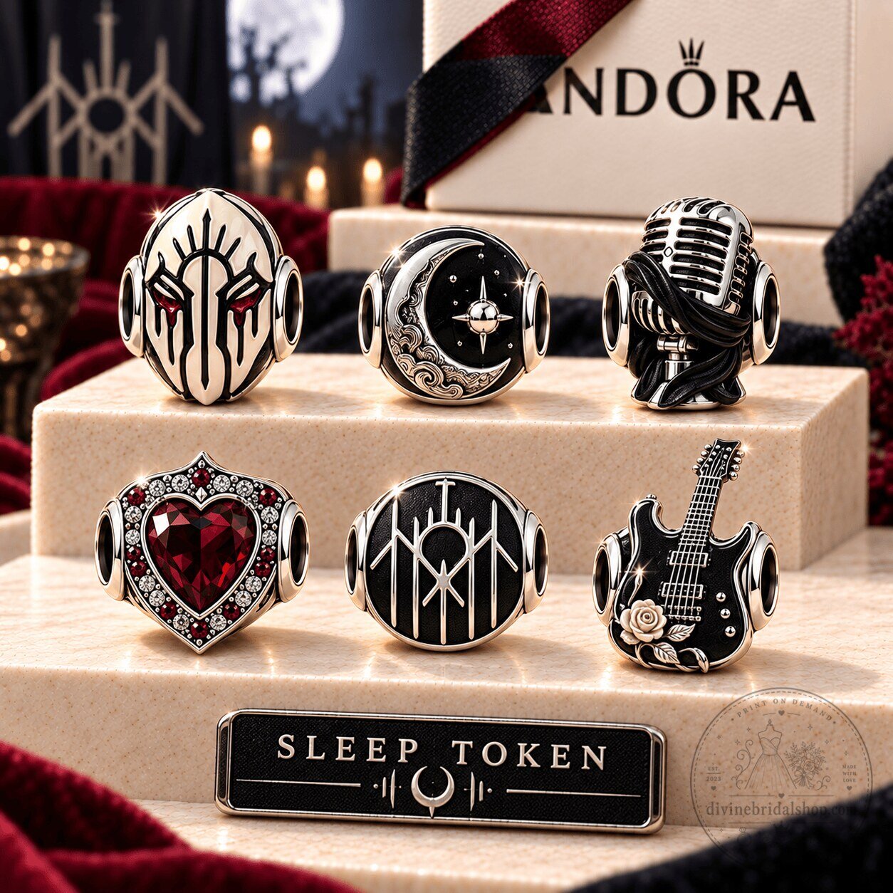 Sleep Token Silver Charm Bracelet Set with Pandora Inspired Beads