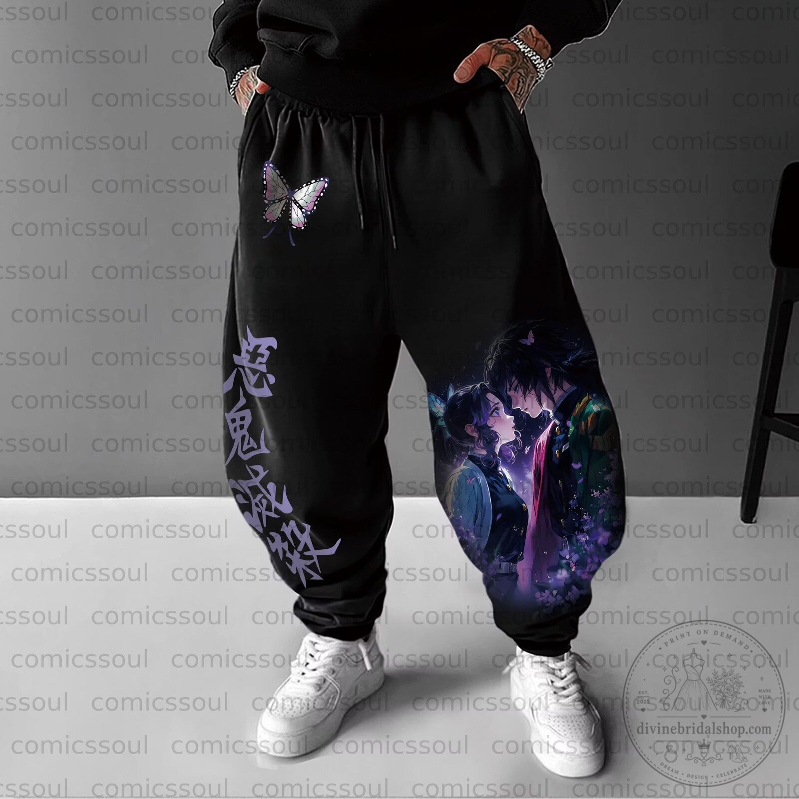 Demon Slayer Anime Shinobu Kocho Giyu Tomioka Butterfly Graphic Pants