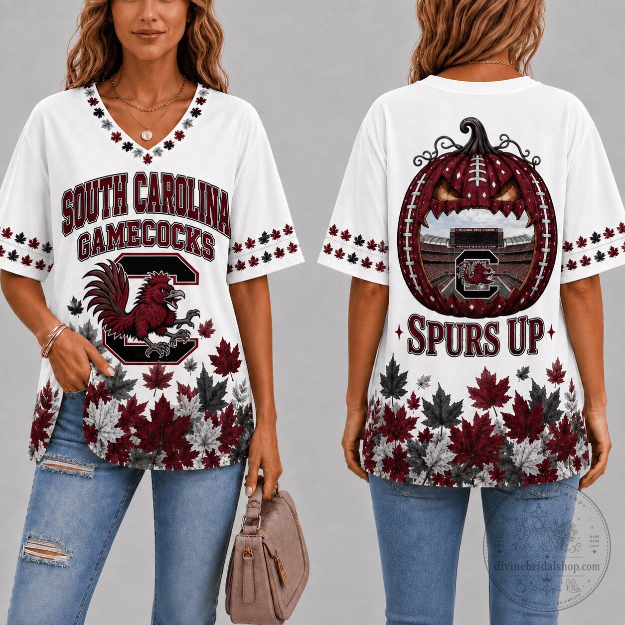South Carolina Gamecocks Fall Season Pumpkin V-neck Shirt