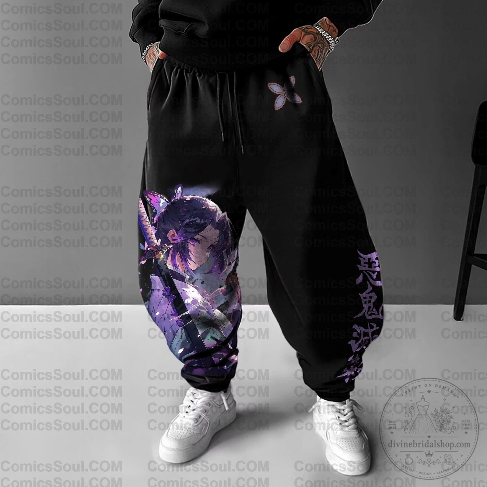 Shinobu Kocho Graphic Jogger Pants from Demon Slayer Anime Streetwear Collection