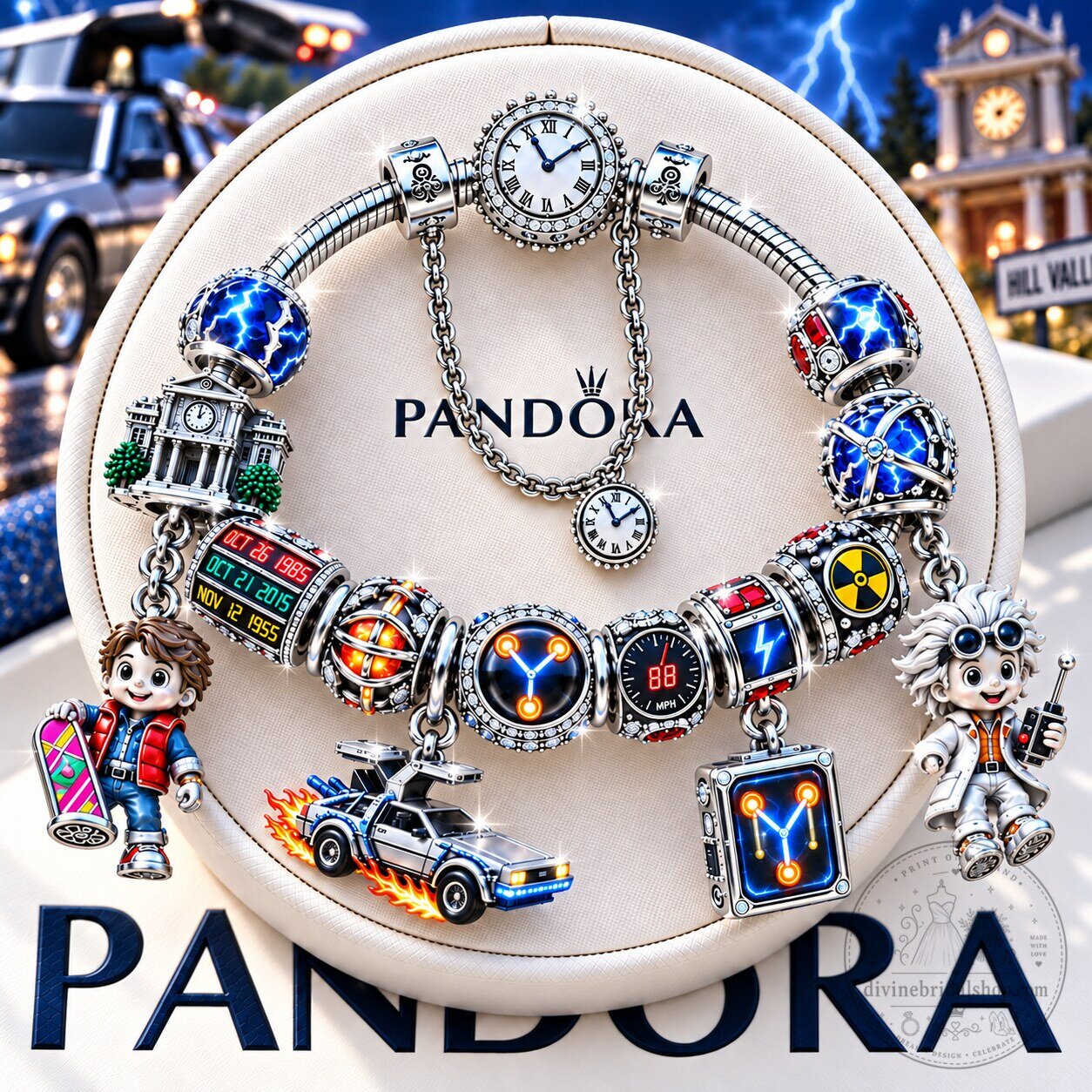 Back to the Future Time Travel Pandora Charm Bracelet Set