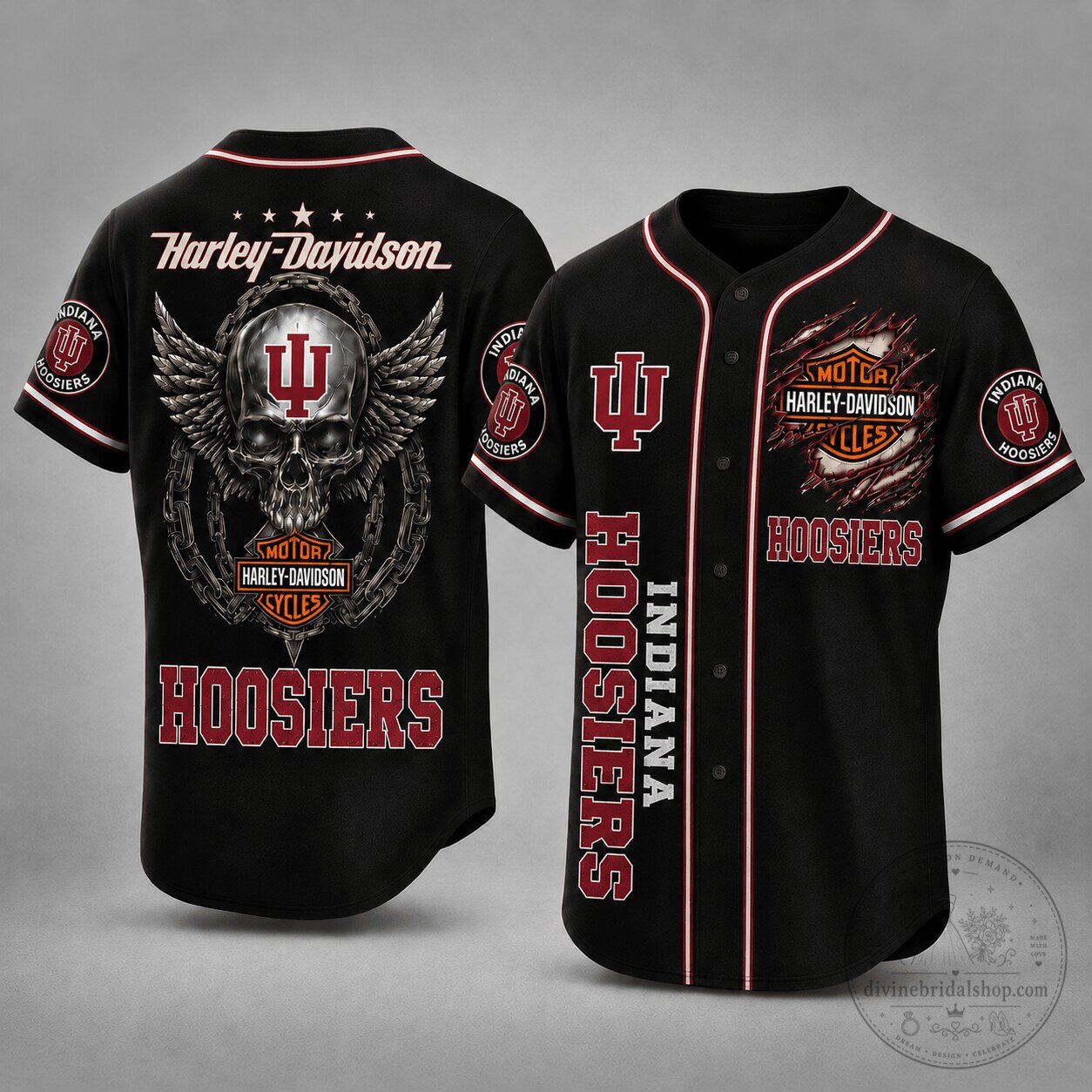Indiana Hoosiers Harley Davidson Baseball Jersey Shirt for Men