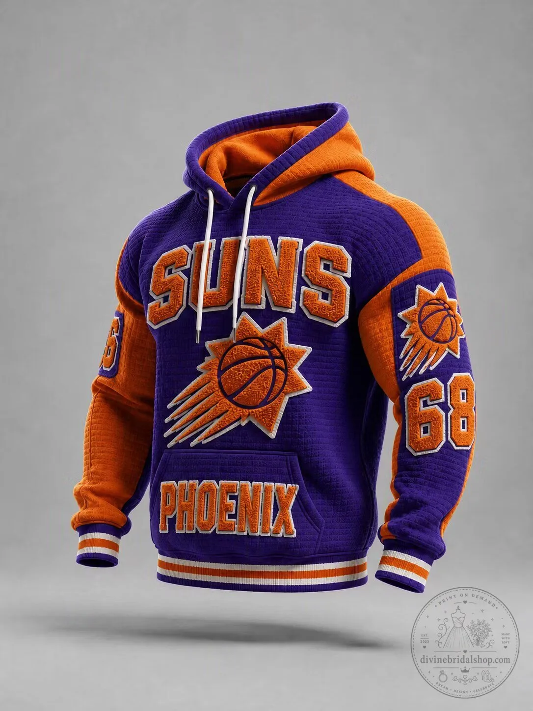 Phoenix Suns Basketball Team Patchwork Textured Waffle Pullover Hoodie